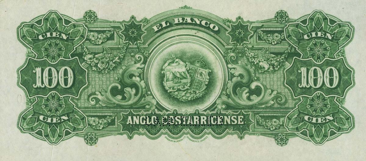 Back of Costa Rica pS126s: 100 Colones from 1904