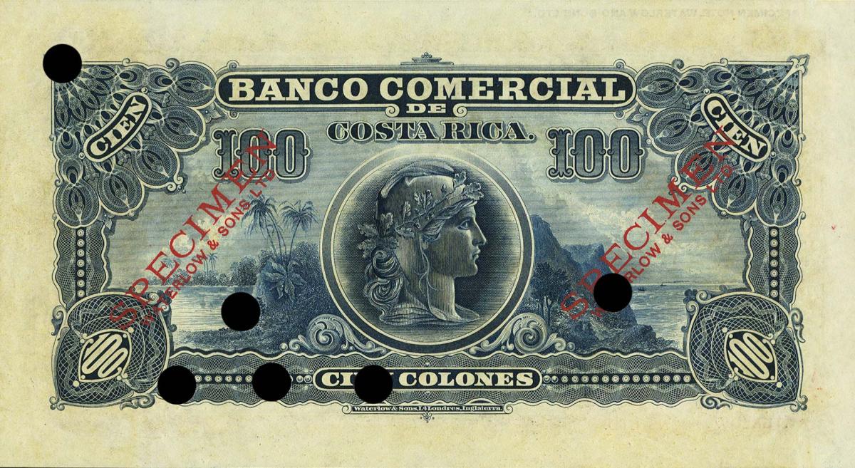 Back of Costa Rica pS145s: 100 Colones from 1906