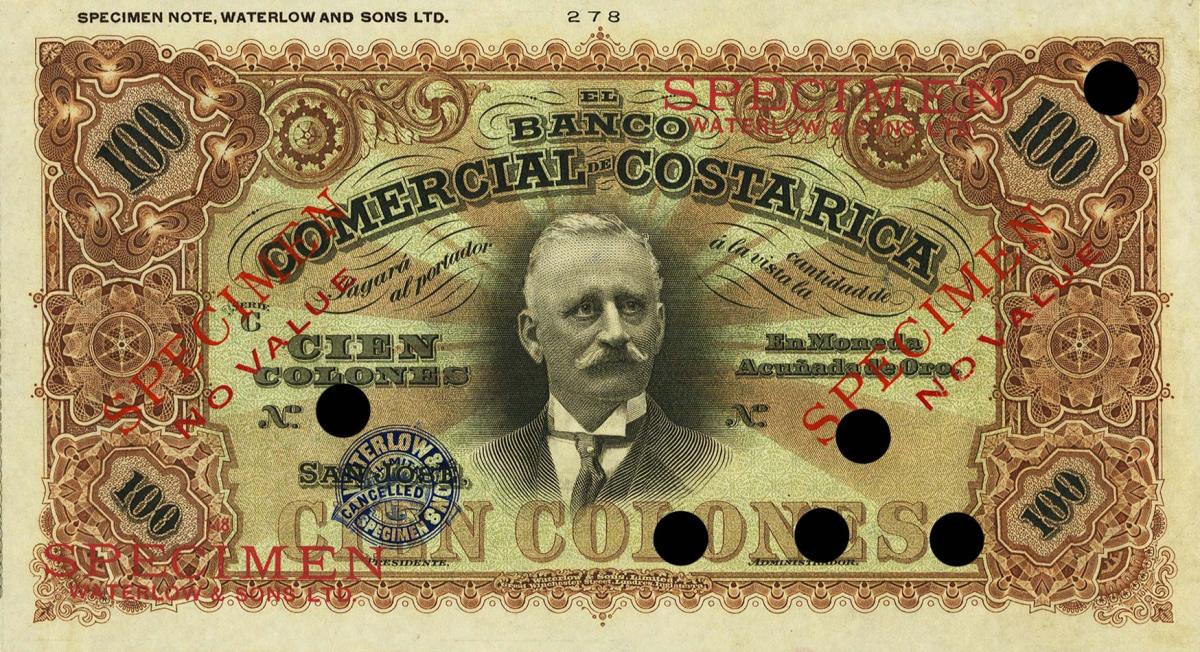 Front of Costa Rica pS145s: 100 Colones from 1906