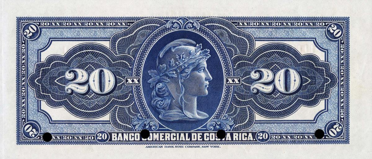 Back of Costa Rica pS148s: 20 Colones from 1913