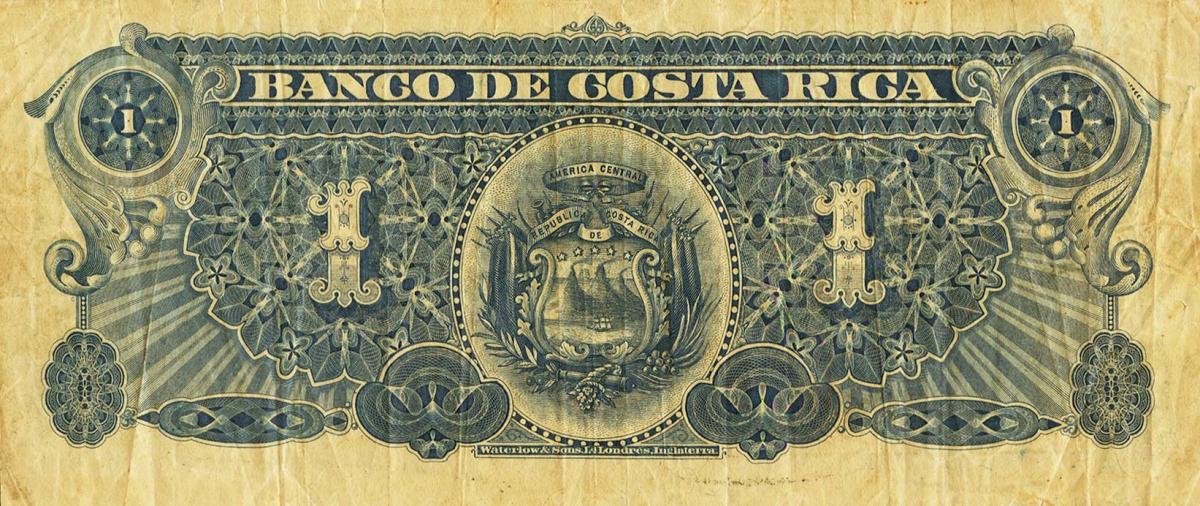 Back of Costa Rica pS151: 1 Peso from 1895