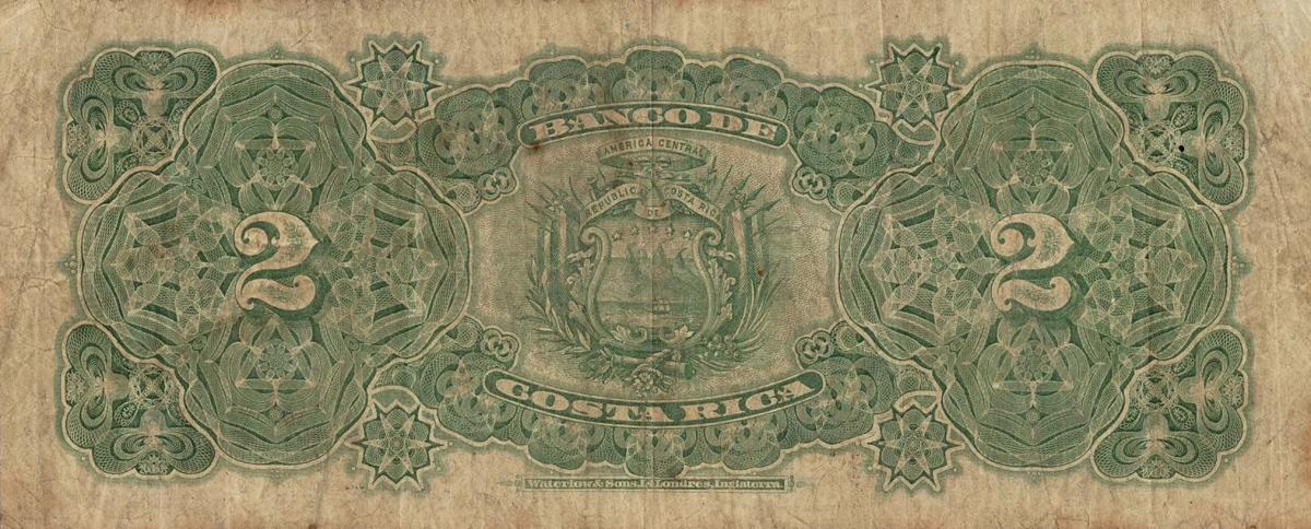 Back of Costa Rica pS152a: 2 Pesos from 1895