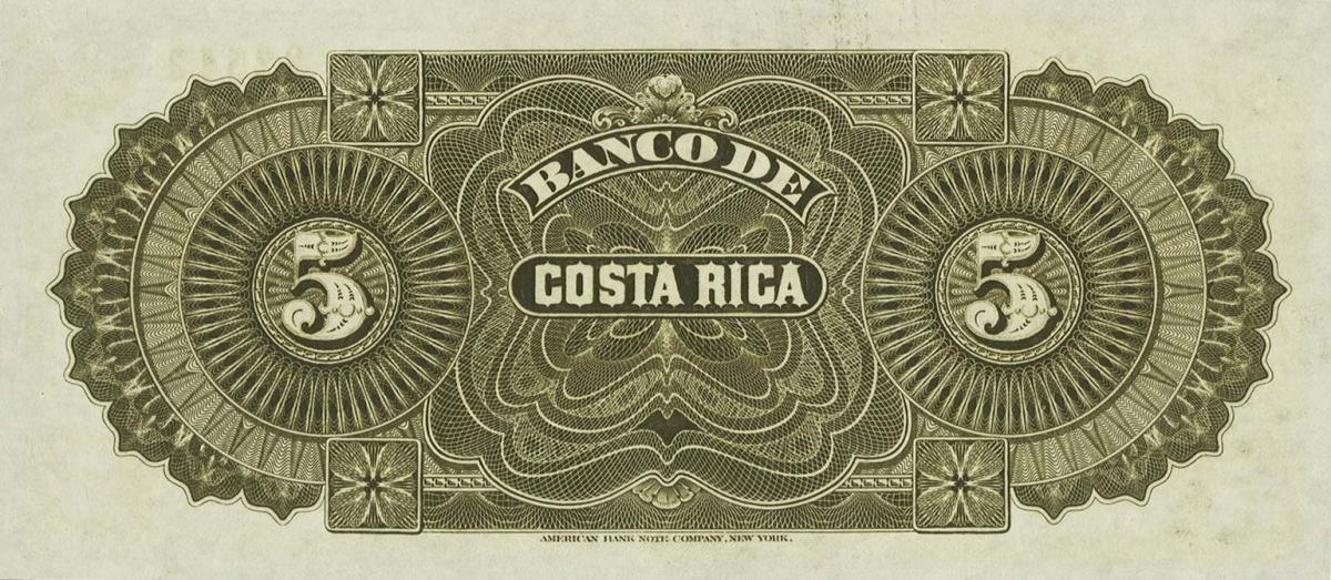 Back of Costa Rica pS163r1: 5 Pesos from 1899