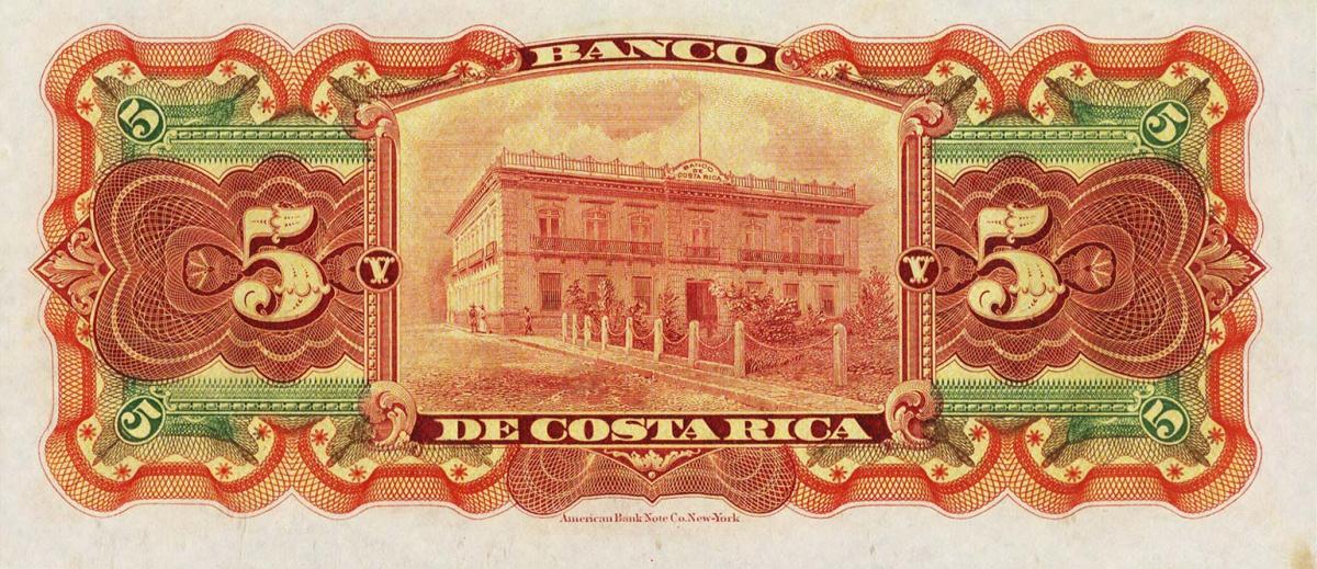 Back of Costa Rica pS173r: 5 Colones from 1901