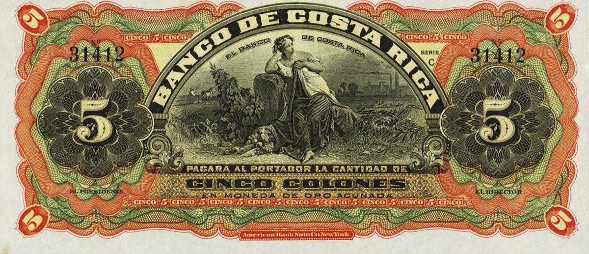 Front of Costa Rica pS173r: 5 Colones from 1901