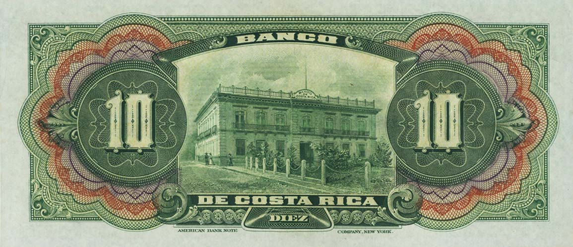 Back of Costa Rica pS174r: 10 Colones from 1901