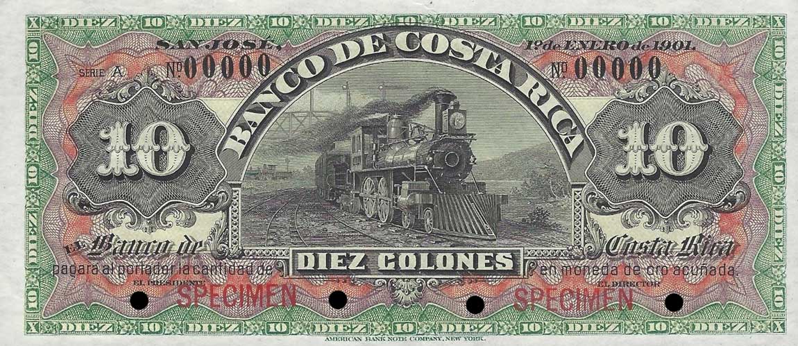 Front of Costa Rica pS174s1: 10 Colones from 1901