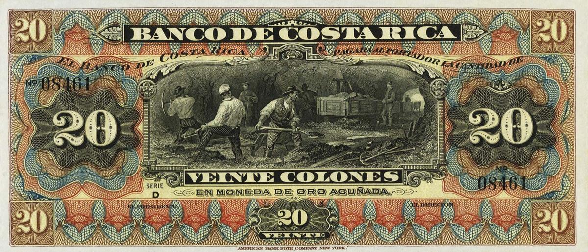 Front of Costa Rica pS175r: 20 Colones from 1914