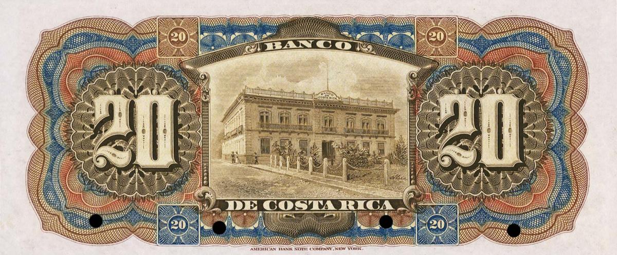 Back of Costa Rica pS175s: 20 Colones from 1914