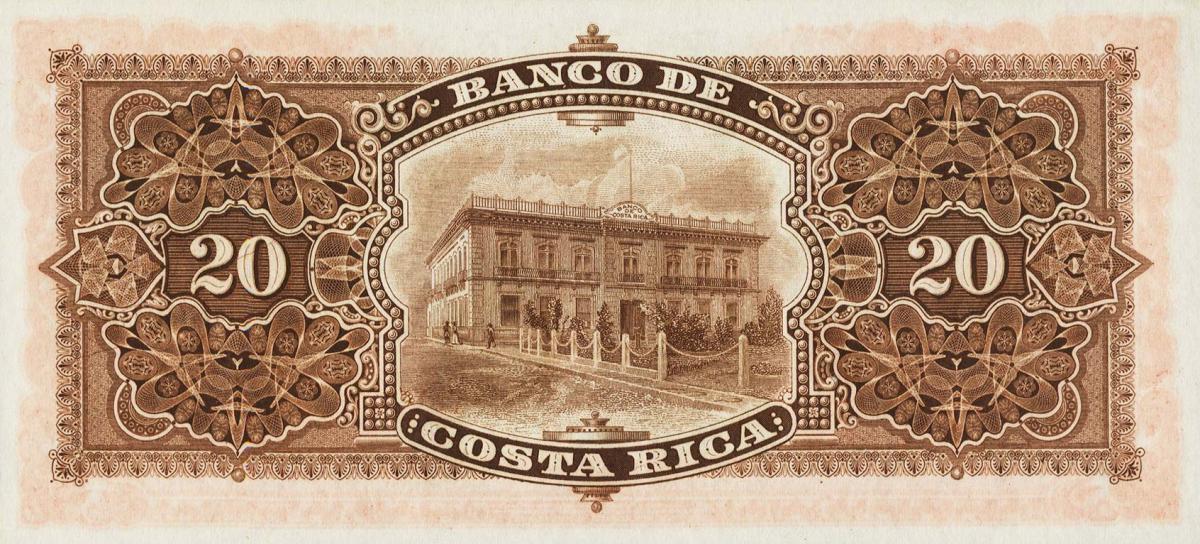 Back of Costa Rica pS179r: 20 Colones from 1906