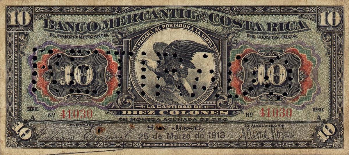 RealBanknotes.com > Costa Rica pS202a: 10 Colones from 1910