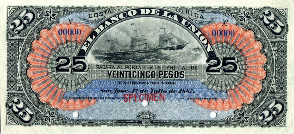 Front of Costa Rica pS225p: 25 Pesos from 1886