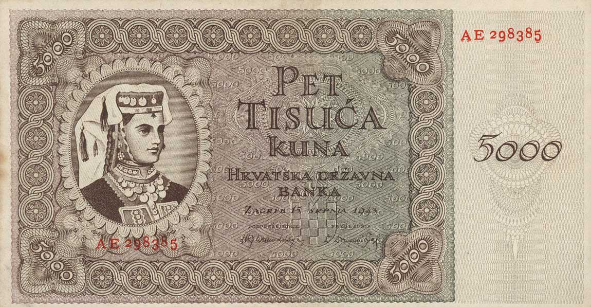 Front of Croatia p14b: 5000 Kuna from 1943