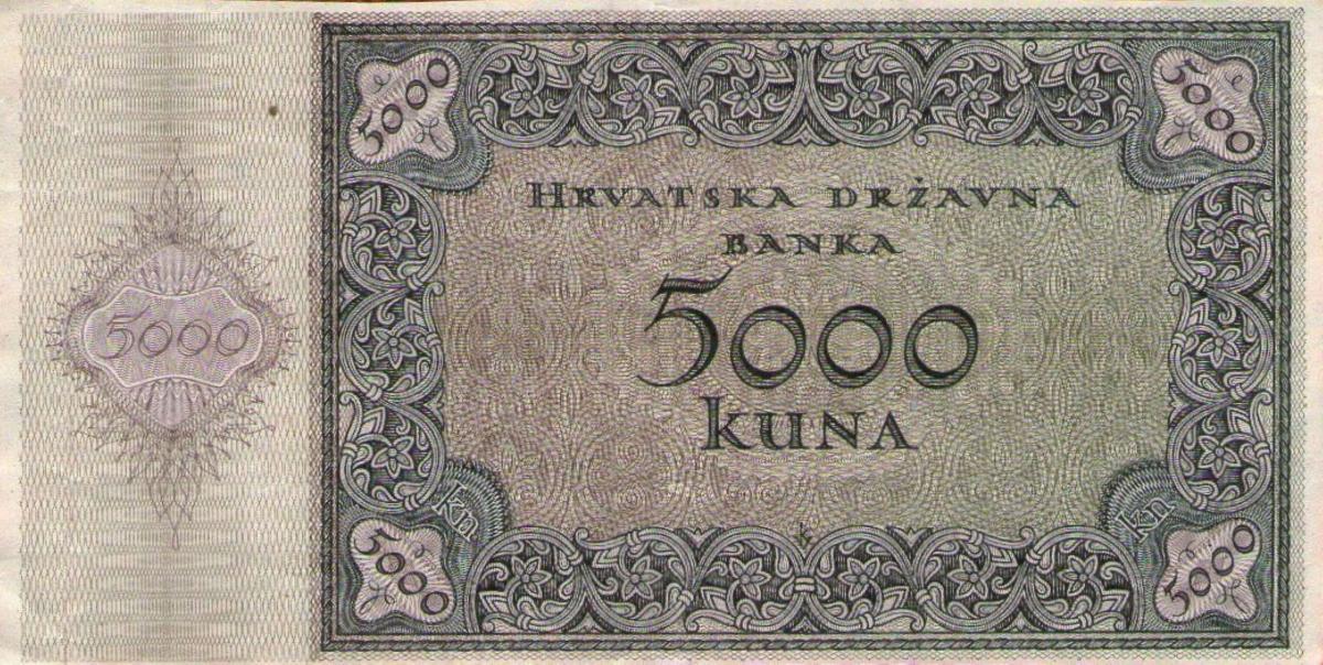 Back of Croatia p14r: 5000 Kuna from 1943