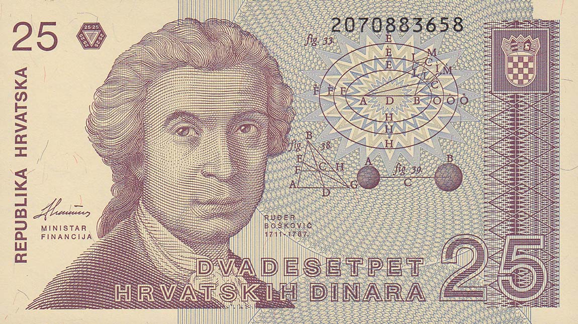 Front of Croatia p19a: 25 Dinara from 1991