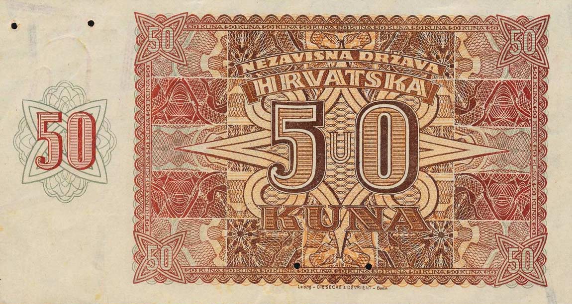 Back of Croatia p1s: 50 Kuna from 1941