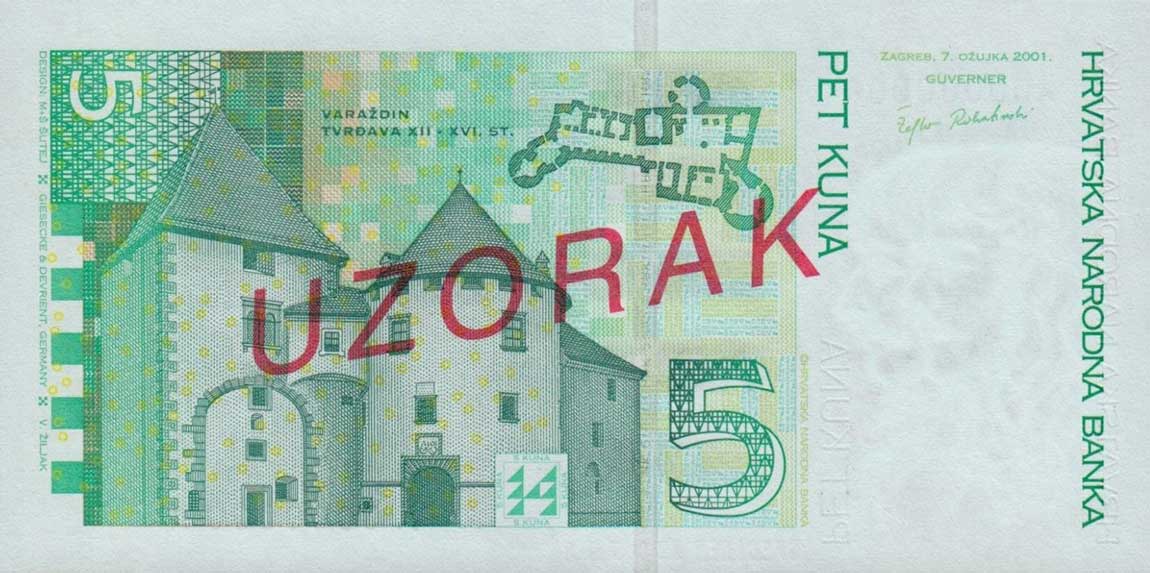 Back of Croatia p37s: 5 Kuna from 2001