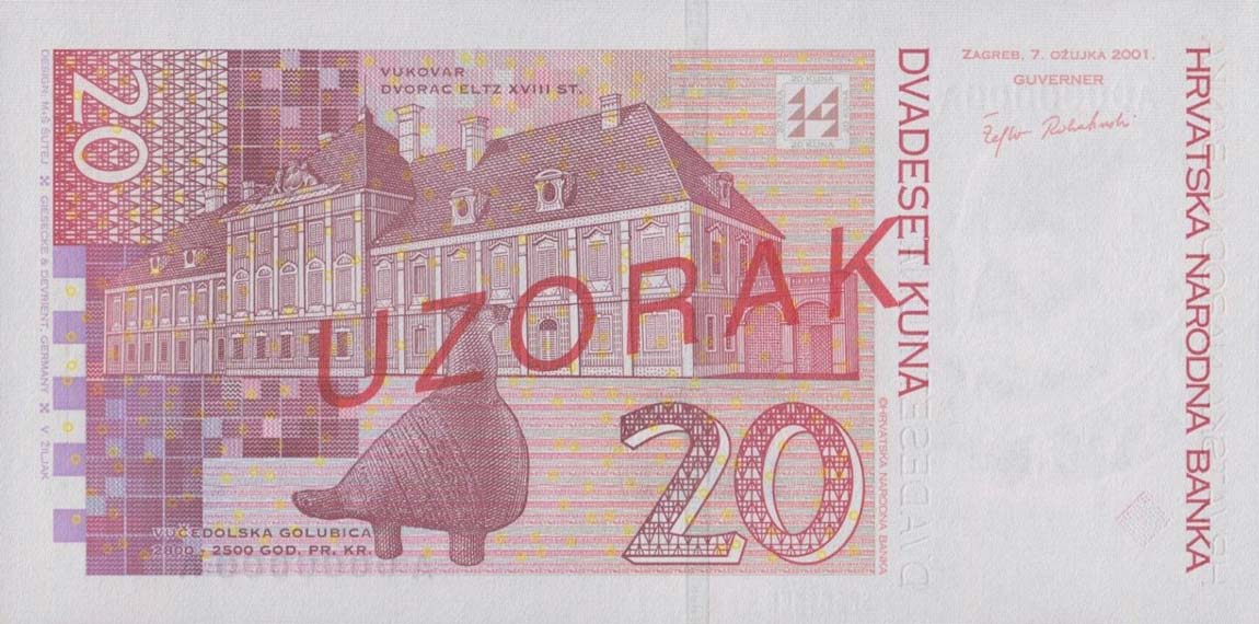 Back of Croatia p39s: 20 Kuna from 2001