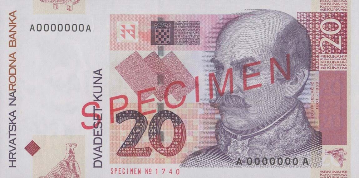 Front of Croatia p39s: 20 Kuna from 2001