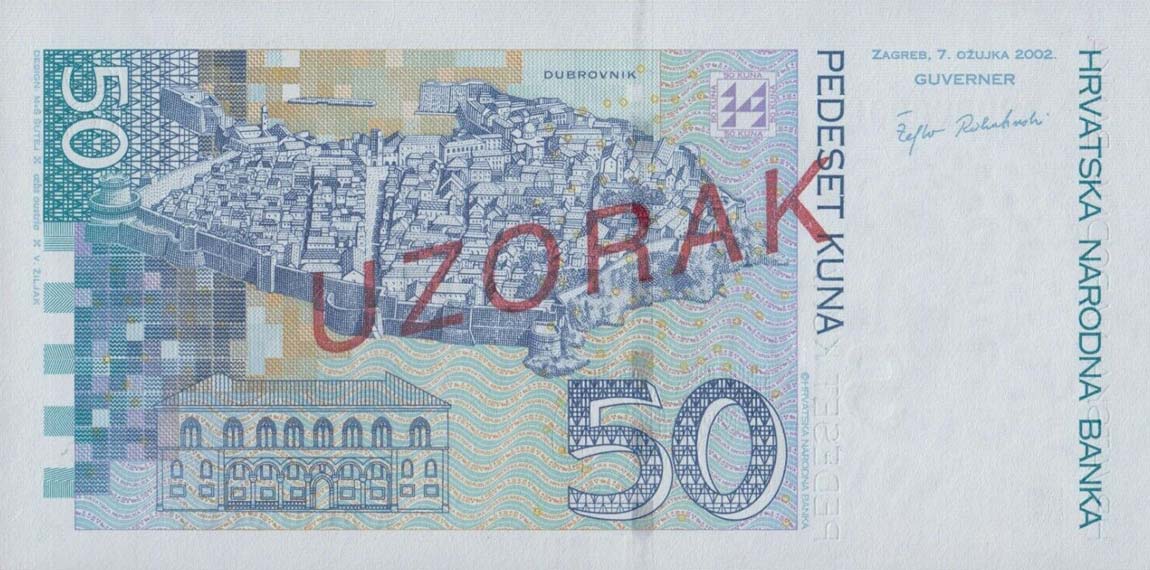 Back of Croatia p40s: 50 Kuna from 2002