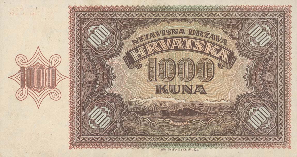 Back of Croatia p4a: 1000 Kuna from 1941