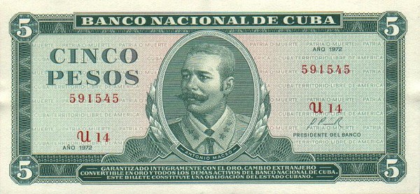 Front of Cuba p103b: 5 Pesos from 1970