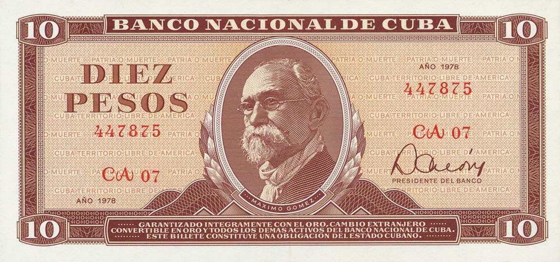 Front of Cuba p104b: 10 Pesos from 1978
