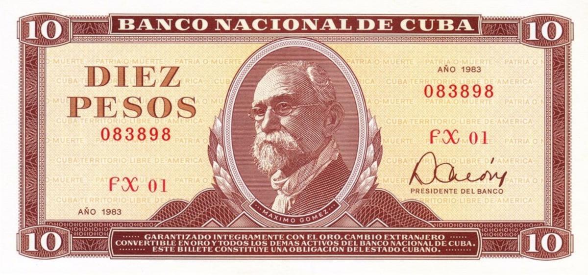Front of Cuba p104c: 10 Pesos from 1983
