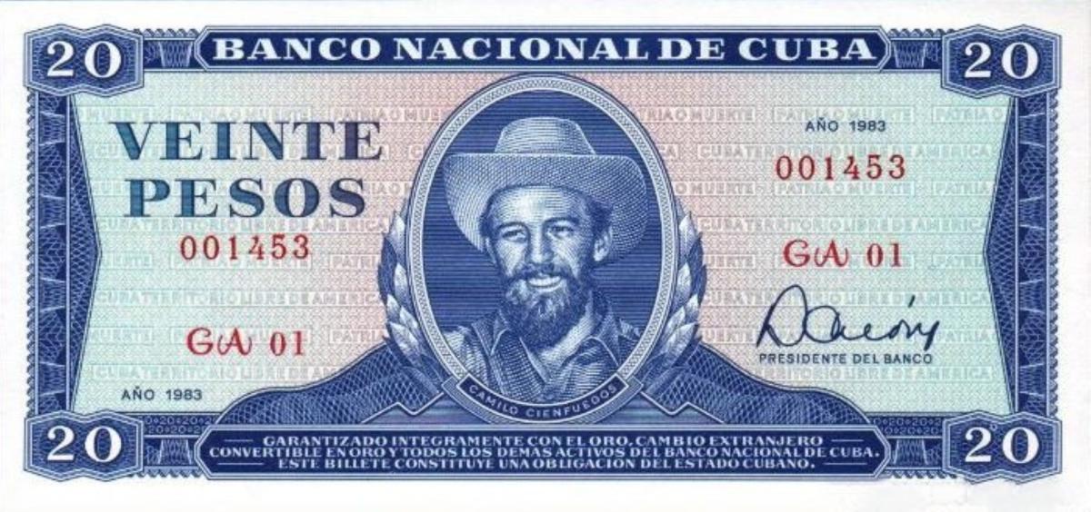 Front of Cuba p105c: 20 Pesos from 1983