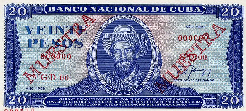 Front of Cuba p105s: 20 Pesos from 1971