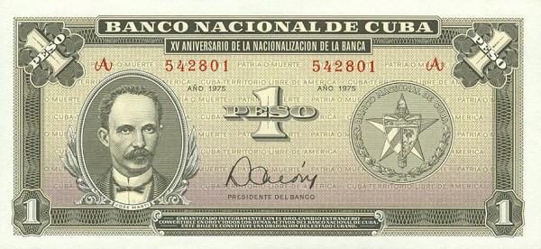 Front of Cuba p106a: 1 Peso from 1975