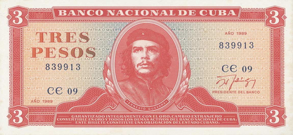 Front of Cuba p107b: 3 Pesos from 1988