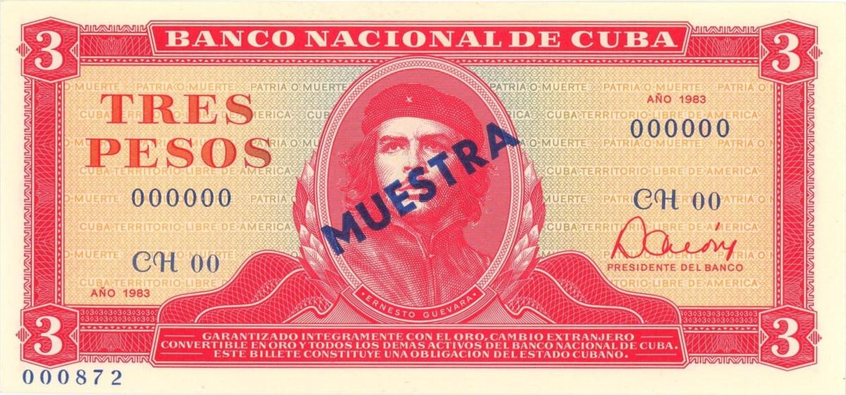Front of Cuba p107s1: 3 Pesos from 1983