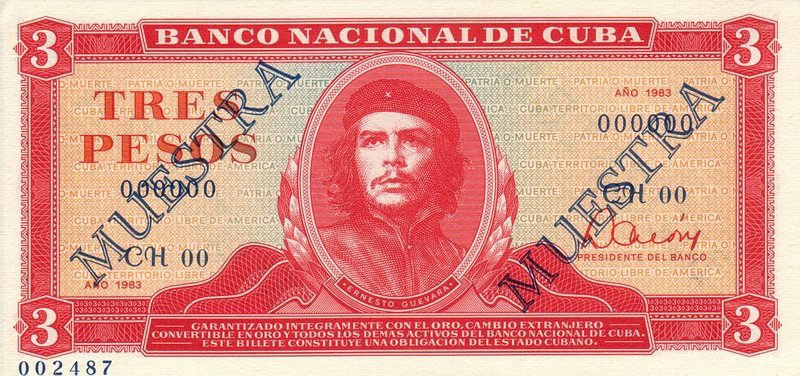 Front of Cuba p107s2: 3 Pesos from 1983