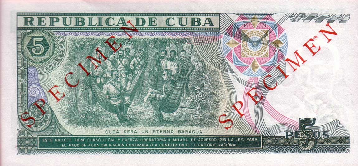 Back of Cuba p108s: 5 Pesos from 1991