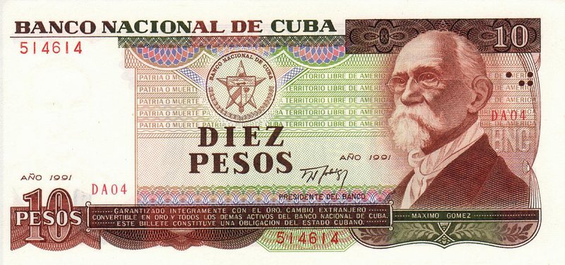 Front of Cuba p109a: 10 Pesos from 1991