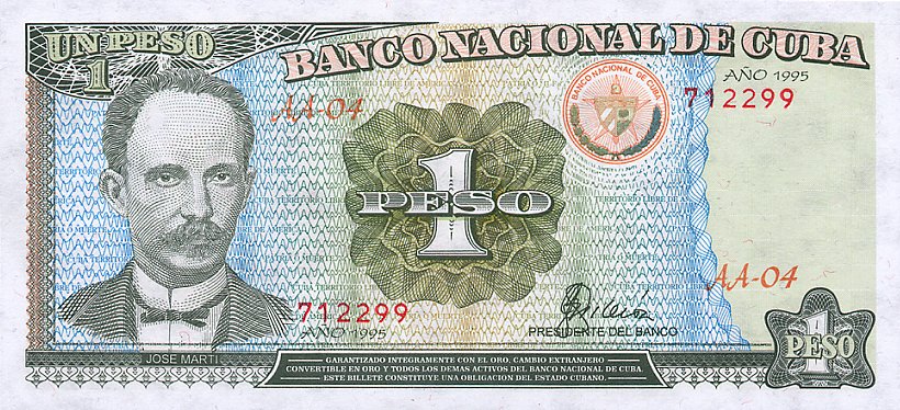 Front of Cuba p112: 1 Peso from 1995