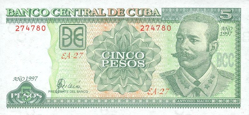 Front of Cuba p116a: 5 Pesos from 1997