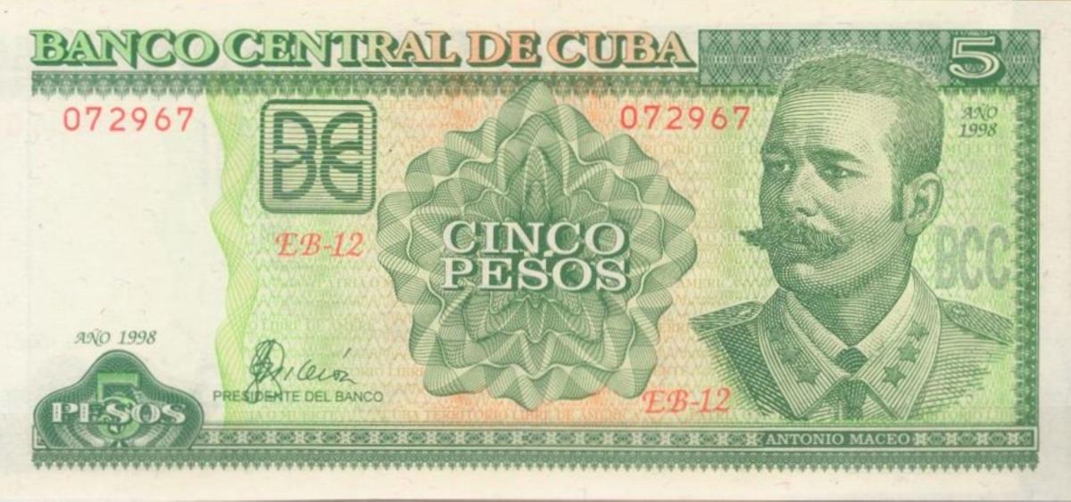 Front of Cuba p116b: 5 Pesos from 1998