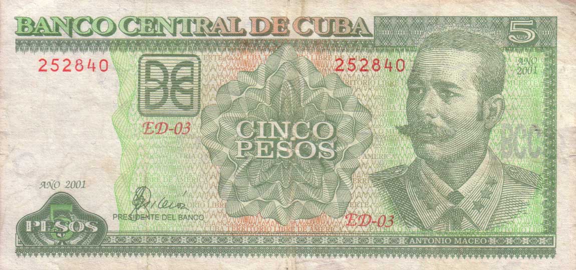 Front of Cuba p116d: 5 Pesos from 2001