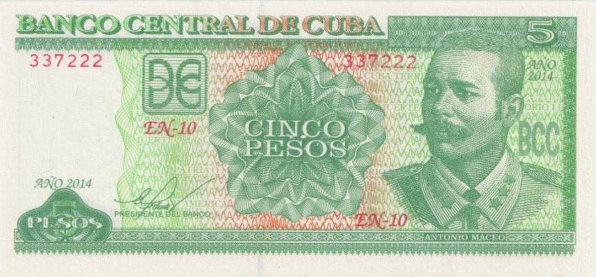 Front of Cuba p116n: 5 Pesos from 2014