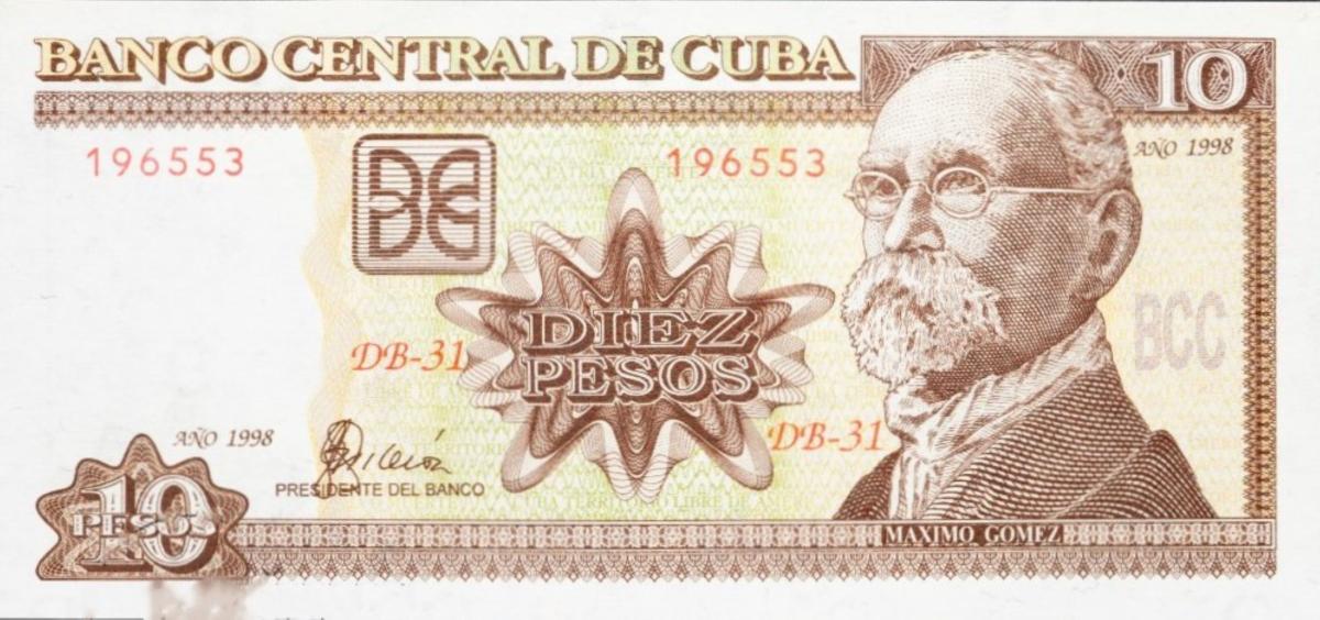 Front of Cuba p117b: 10 Pesos from 1998