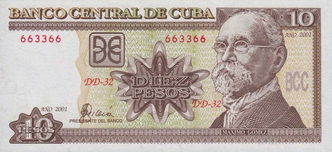Front of Cuba p117d: 10 Pesos from 2001