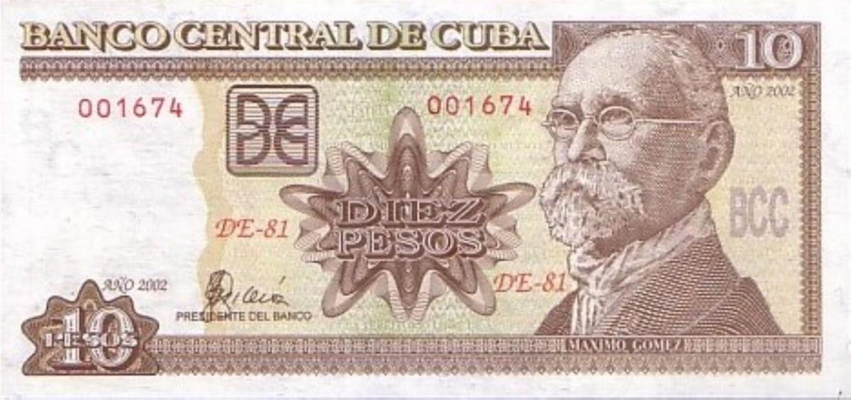 Front of Cuba p117e: 10 Pesos from 2002