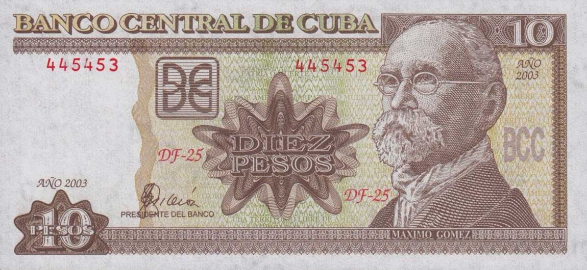 Front of Cuba p117f: 10 Pesos from 2003