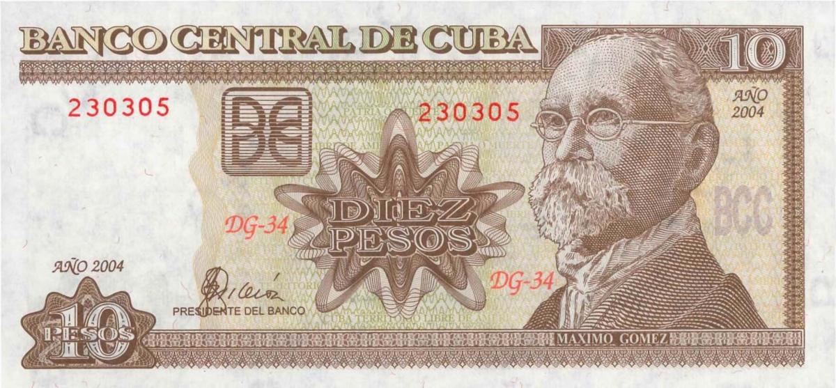 Front of Cuba p117g: 10 Pesos from 2004