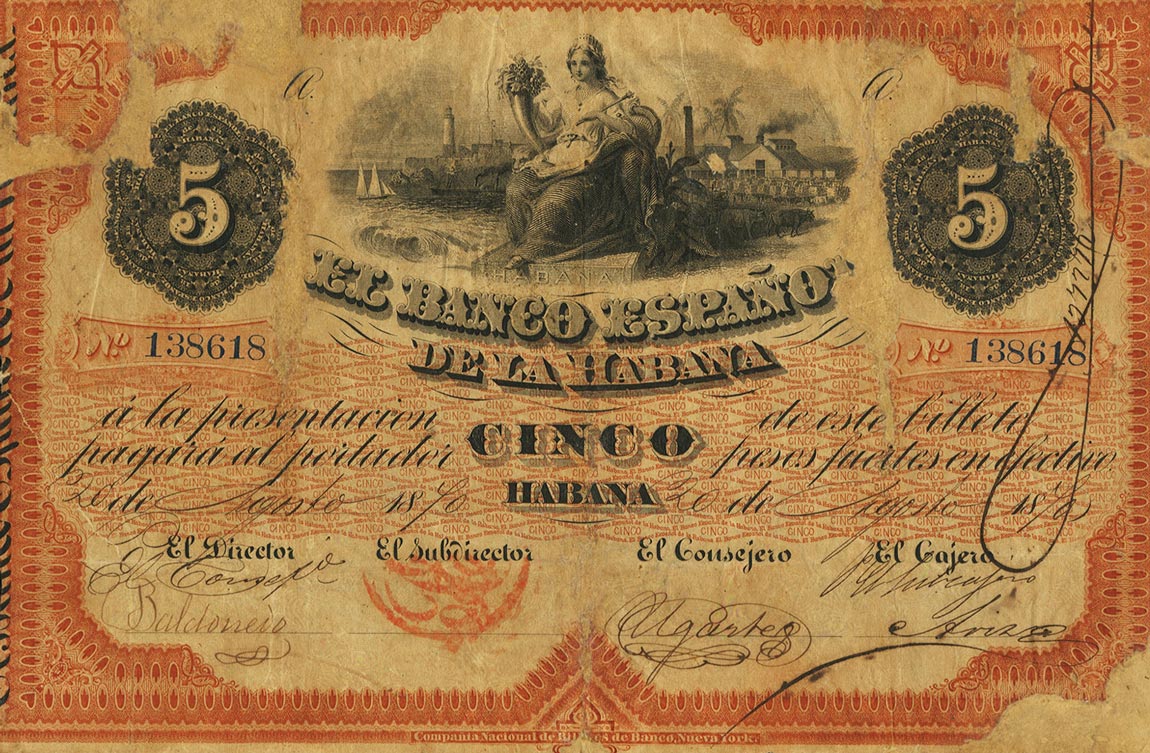 Front of Cuba p11: 5 Pesos from 1869