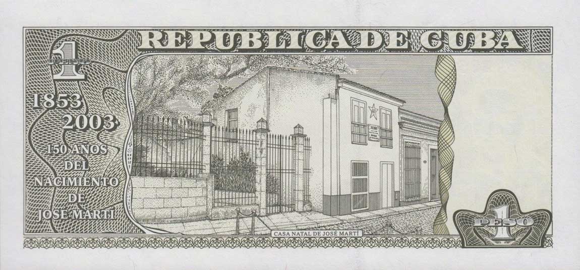 Back of Cuba p121c: 1 Peso from 2003