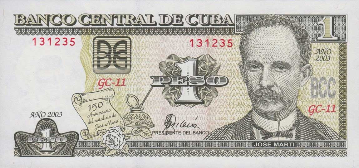 Front of Cuba p121c: 1 Peso from 2003