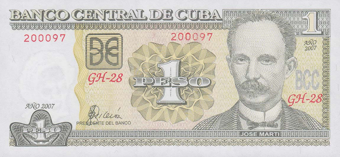 Front of Cuba p128b: 1 Peso from 2007